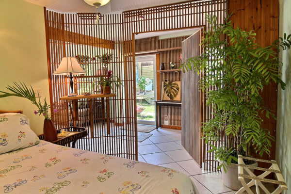 A picture from the sleeping area of a guest house of a Florida Keys estate home.